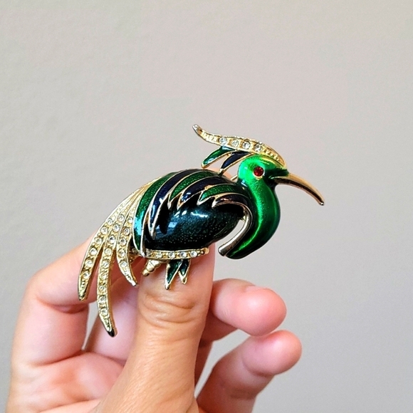 Jewelry - Vintage Enamel Rhinestone Pheasant Bird Pin